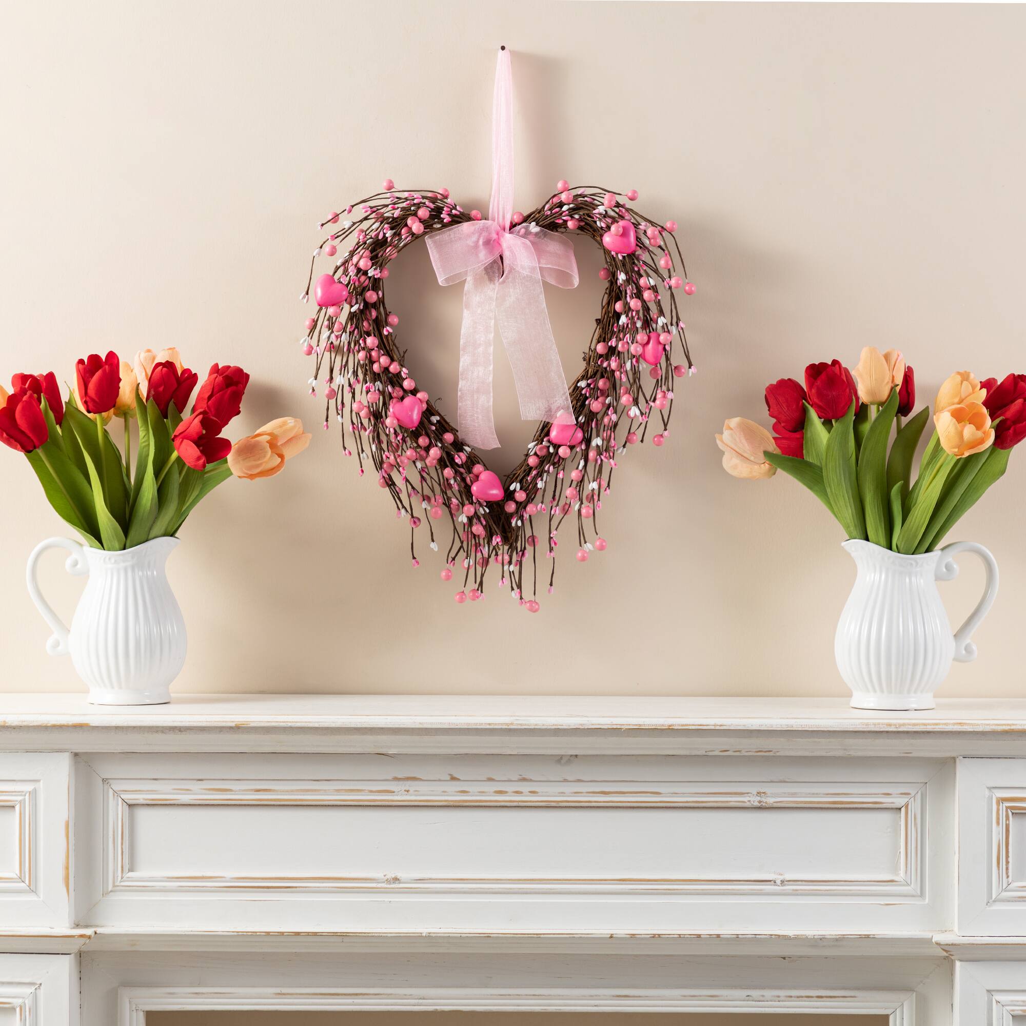 Glitzhome® 17" Valentine's Pink Berry Heart Wreath